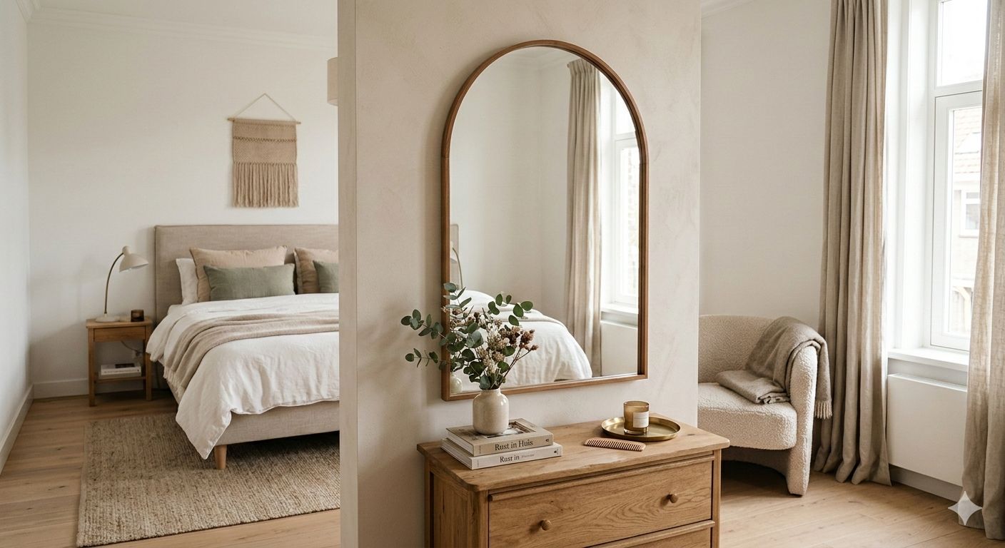 boogspiegel boven ladekast in slaapkamer