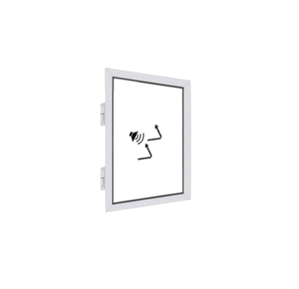 afbeelding van scharnierend voorzetraam met symbool geluiddemping