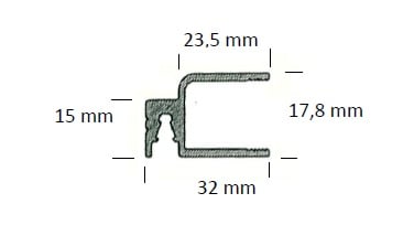 tekening met maten van voorzetraamprofiel 32x17.8